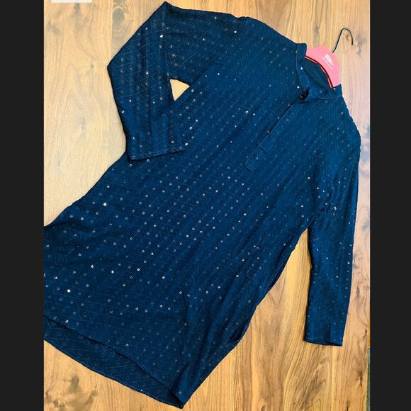 Blue Traditional Chikankari Mens Desi Kurta - Picture 6 of 6